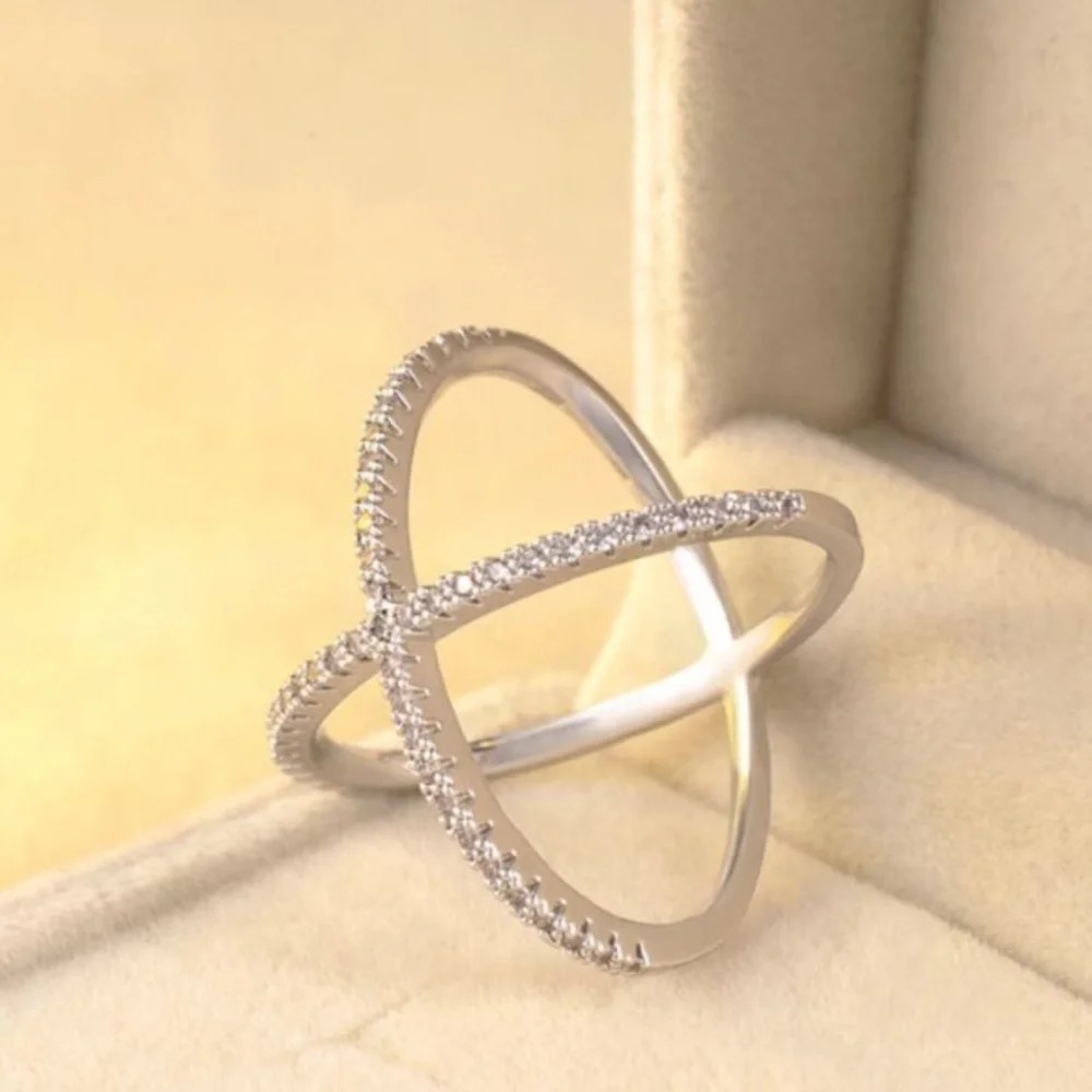 X Fashion Ring 7, Silver color CZ Diamond